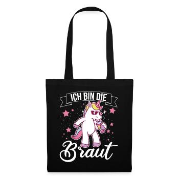 Ich bin die Braut Einhorn Brautjungfern Geschenk J - Stoffbeutel - Schwarz - Vorne