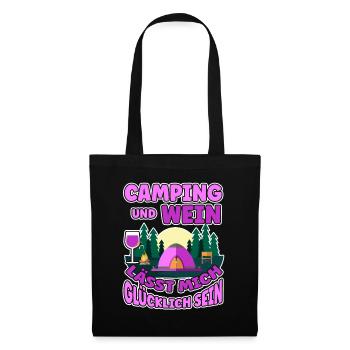 Frauen Camping Und Wein lässt mich Glücklich sein - Stoffbeutel - Schwarz - Vorne