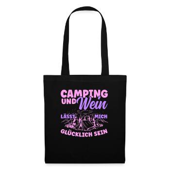 Frauen Camping Und Wein lässt mich Glücklich sein - Stoffbeutel - Schwarz - Vorne