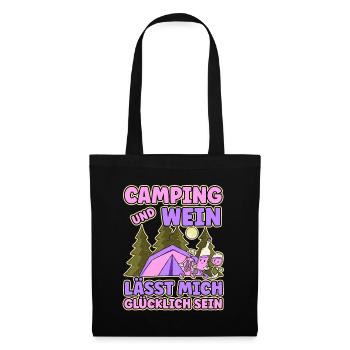 Frauen Camping Und Wein lässt mich Glücklich sein - Stoffbeutel - Schwarz - Vorne