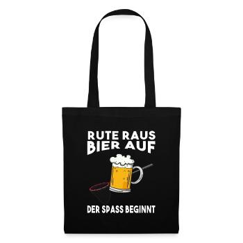 Rute raus Bier auf der Spass beginnt Angeln Angler - Stoffbeutel - Schwarz - Vorne