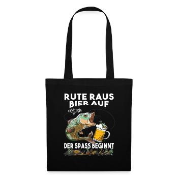 Rute raus Bier auf der Spass beginnt Angeln Angler - Stoffbeutel - Schwarz - Vorne