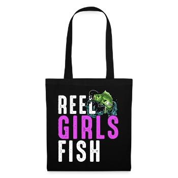 Rolle Mädchen Fisch Weibliche Frauen Bass Angeln Retro - Stoffbeutel - Schwarz - Vorne