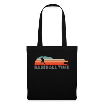 Vintage Retro Baseball Time Shirt Geschenk - Stoffbeutel - Schwarz - Vorne