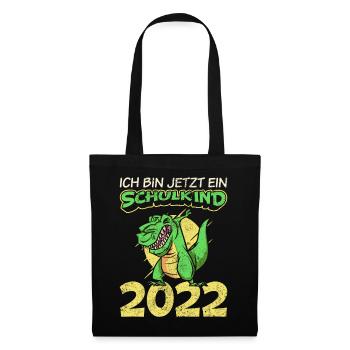Einschulung Dino Schulkind 2022 - Stoffbeutel - Schwarz - Vorne