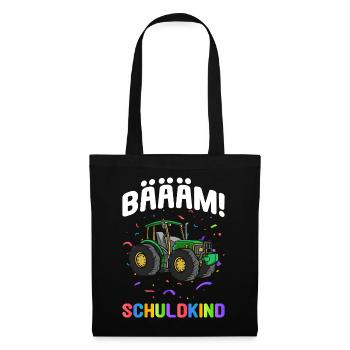 Einschulung Geschenk | Traktor Junge Geschenkidee - Stoffbeutel - Schwarz - Vorne
