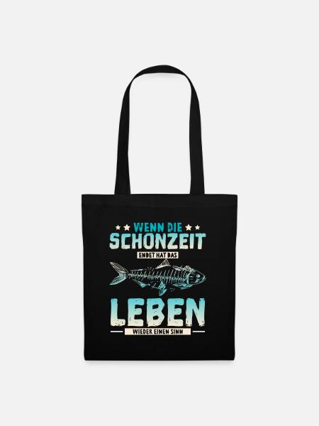 Schonzeit Angeln Fischen Angelrute - Stoffbeutel - Schwarz