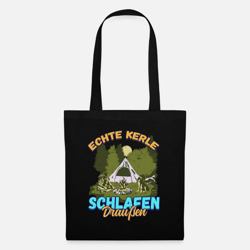Echte Kerle Schlafen Draußen - Campen Zelten Natur - Stoffbeutel - Schwarz