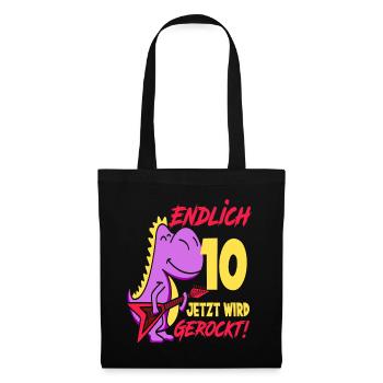 Dinosaurier 9. Geburtstag Gitarre Mädchen Geschenk - Stoffbeutel - Schwarz - Vorne