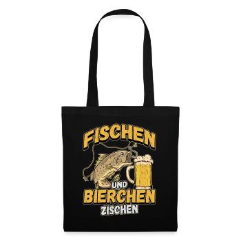 Fischen und Bierchen zischen Angeln Angler Spruch - Stoffbeutel - Schwarz - Vorne