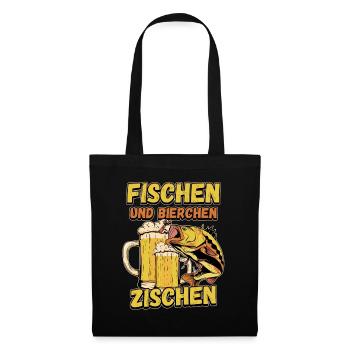 Fischen und Bierchen zischen Angeln Angler Spruch - Stoffbeutel - Schwarz - Vorne