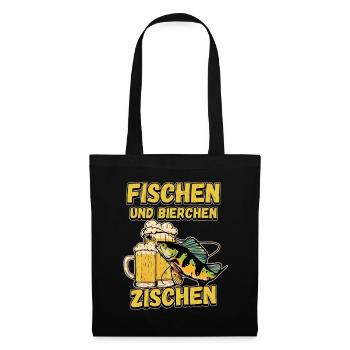 Fischen und Bierchen zischen Angeln Angler Spruch - Stoffbeutel - Schwarz - Vorne