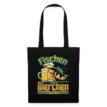 Fischen und Bierchen zischen Angeln Angler Spruch - Stoffbeutel - Schwarz - Vorne