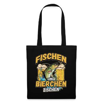 Fischen und Bierchen zischen Angeln Angler Spruch - Stoffbeutel - Schwarz - Vorne