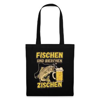 Fischen und Bierchen zischen Angeln Angler Spruch - Stoffbeutel - Schwarz - Vorne