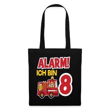 Alarm Ich Bin 8. Geburtstag Feuerwehrmann Junge - Stoffbeutel - Schwarz - Vorne