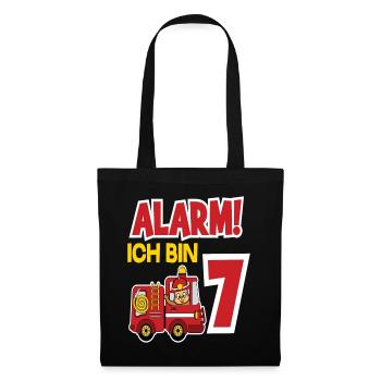 Alarm Ich Bin 7. Geburtstag Feuerwehrmann Junge - Stoffbeutel - Schwarz - Vorne