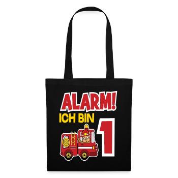 Alarm Ich Bin 1. Geburtstag Feuerwehrmann Junge - Stoffbeutel - Schwarz - Vorne