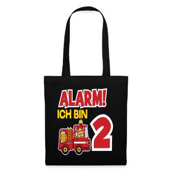 Alarm Ich Bin 2. Geburtstag Feuerwehrmann Junge - Stoffbeutel - Schwarz - Vorne