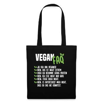 Vegan FAQ - Lustiger Veganer Spruch - Stoffbeutel - Schwarz - Vorne