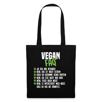 Vegan FAQ - Lustiger Veganer Spruch - Stoffbeutel - Schwarz - Vorne
