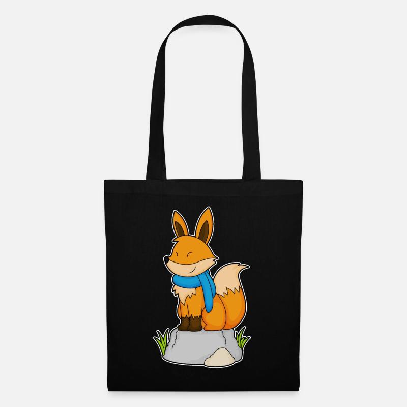 Fuchs mit Schal auf Felsen - Stoffbeutel - Schwarz