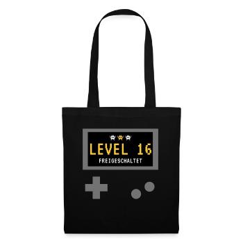 Level 16 freigeschaltet! Gamer Spieler Zocker - Stoffbeutel - Schwarz - Vorne