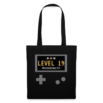 Level 19 freigeschaltet! Gamer Spieler Zocker - Stoffbeutel - Schwarz - Vorne