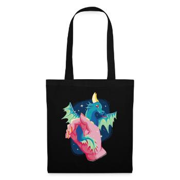 Dragon Baby Haustier Süßes Fantasie -Aquarellmaler - Stoffbeutel - Schwarz - Vorne