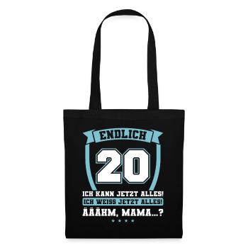 Endlich 20 - Ich kann jetzt alles - 20. Geburtstag - Stoffbeutel - Schwarz - Vorne