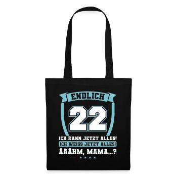 Endlich 22 - Ich kann jetzt alles - 22. Geburtstag - Stoffbeutel - Schwarz - Vorne