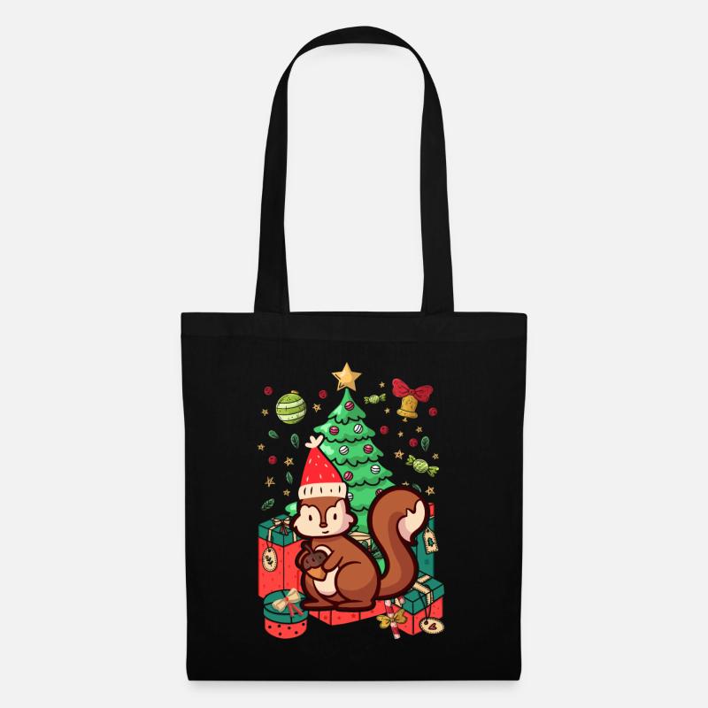 eichhörnchen Ugly Christmas Weihnachten Xmas - Stoffbeutel - Schwarz