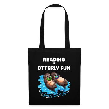 Zwei niedliche Otter lesen gern lernen Lehrer - Stoffbeutel - Schwarz - Vorne
