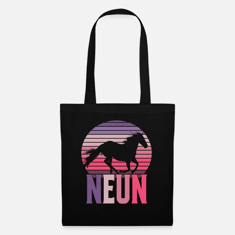 9. Geburtstag Mädchen Pferd Geschenkidee - Stoffbeutel - Schwarz