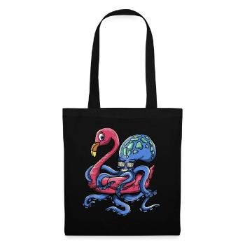Octopus Wearing A Flamingo Hoop - Pool Party - Stoffbeutel - Schwarz - Vorne