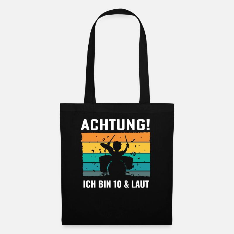 Drummer Schlagzeug Schlagzeuger 10. Geburtstag - Stoffbeutel - Schwarz