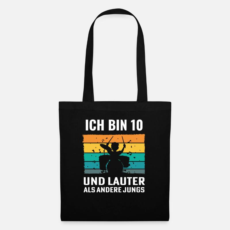 Drummer Schlagzeug Schlagzeuger 10. Geburtstag - Stoffbeutel - Schwarz