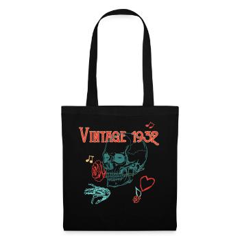 Vintage 1932 Skull Rose Heart Birthday Gift T - Tote Bag - black - Front