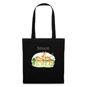 Forest Animal Deer Flowers Name Simon - Tote Bag - black - Front