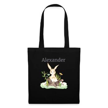 Waldtier Reh Hase Igel Blumen Name Alexander - Stoffbeutel - Schwarz - Vorne