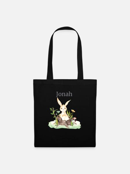 Animal forestier Cerf Lièvre Fleurs de hérisson Nom Jonas - Sac en tissu - noir