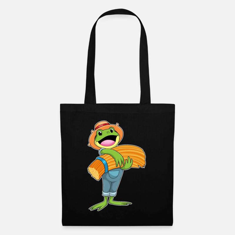 Frog as a farmer with straw - Tote Bag - black