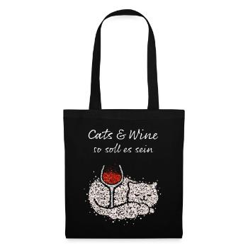 Wein Vino Weinliebhaber Katzenbesitzer Katzen - Stoffbeutel - Schwarz - Vorne