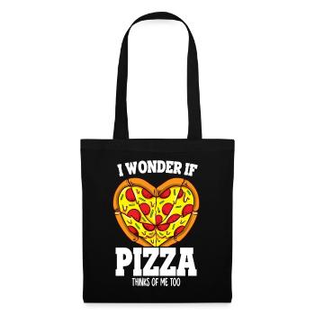 Lustig frage ich mich, ob Pizza auch an mich denkt Pizza-Fan - Stoffbeutel - Schwarz - Vorne
