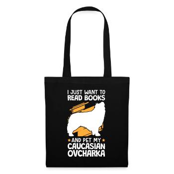 Caresser et lire Ovcharka chien caucasien - Sac en tissu - noir - Devant