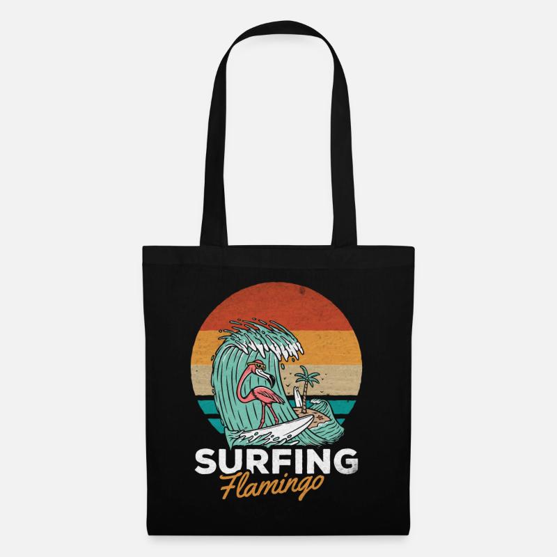 Surfer Flamingo Surfboard Surfer Funny Surfing - Stoffbeutel - Schwarz