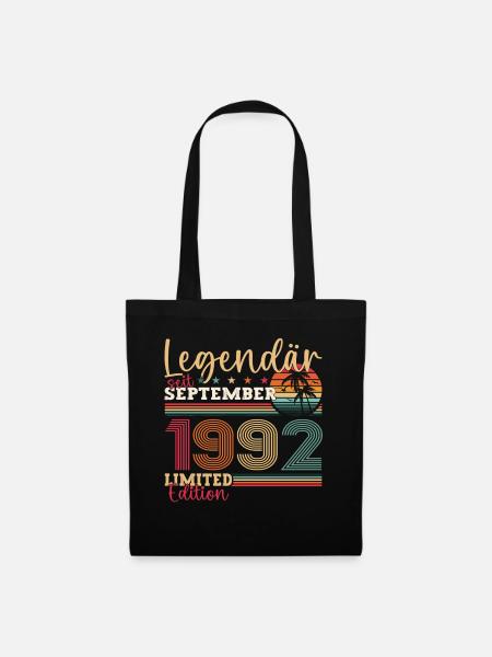 Legendär September 1992 30. Geburtstag Geschenk - Stoffbeutel - Schwarz