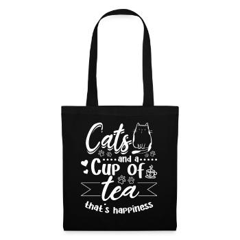 Cats and a cup of Tea that's Happiness - Cute Cat - Tote Bag - black - Front