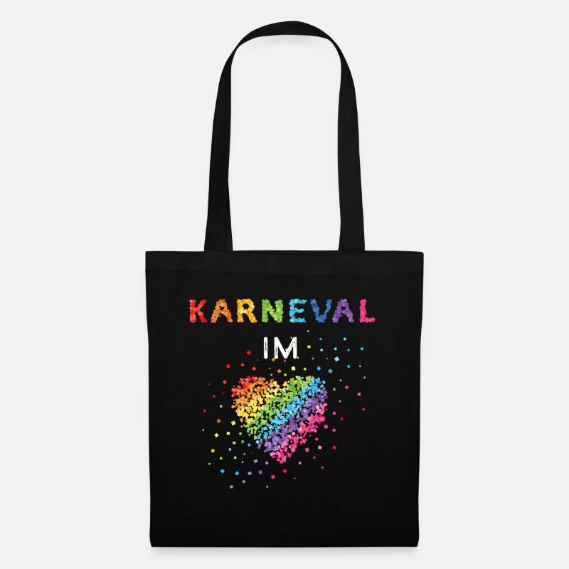 Karneval im Herz Fasching Konfetti Regenbogen - Stoffbeutel - Schwarz