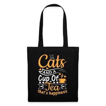 Katzen und eine Tasse Tee - das ist Glück - Teelie - Stoffbeutel - Schwarz - Vorne